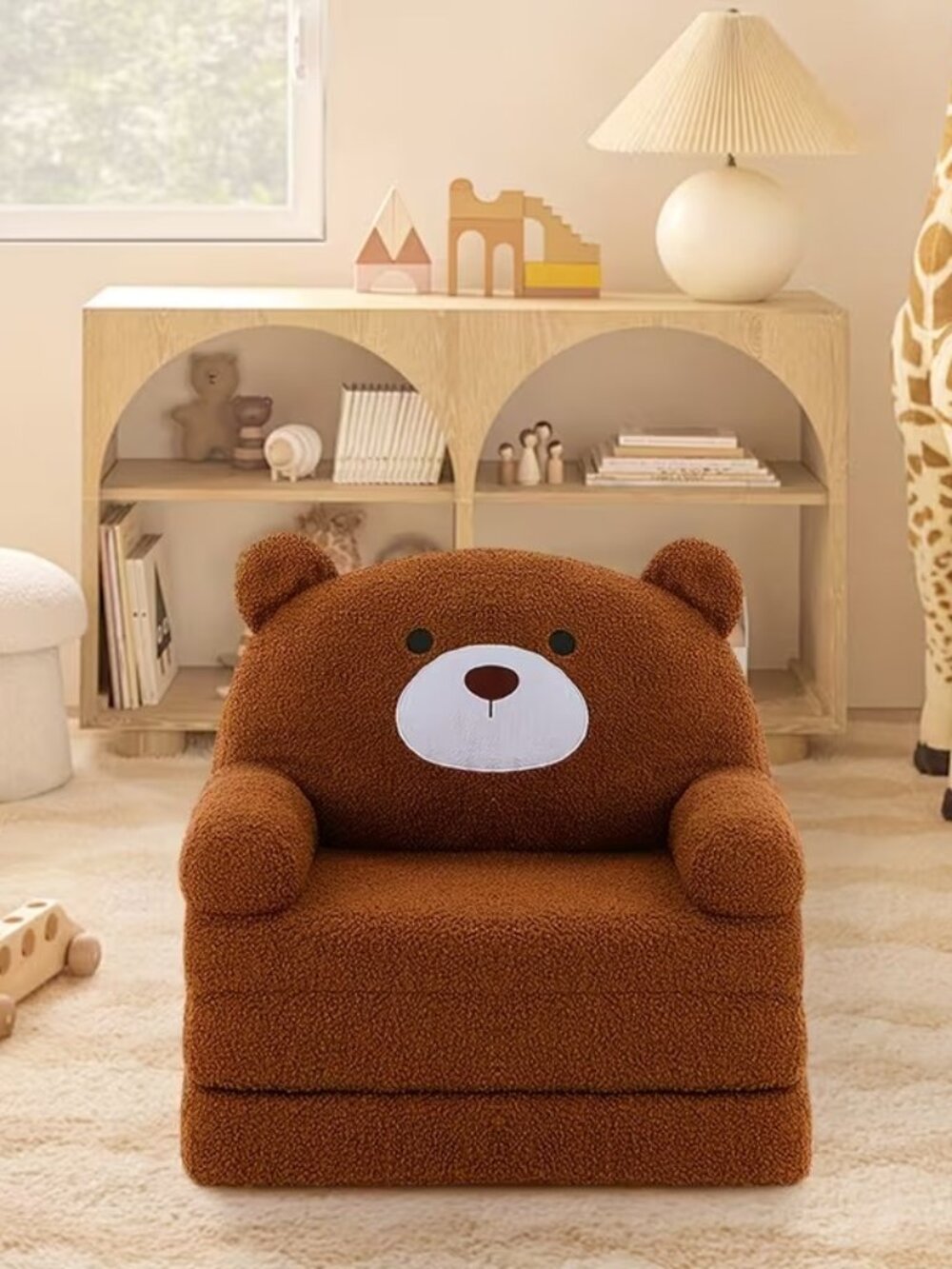 SCute Teddy Bear Kids Foldable Sofa Chair 2-in-1 Fold Out Couch – Tan Bear